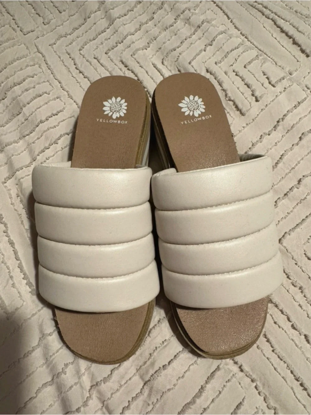 Yellow Box White Quilted Slide Sandals